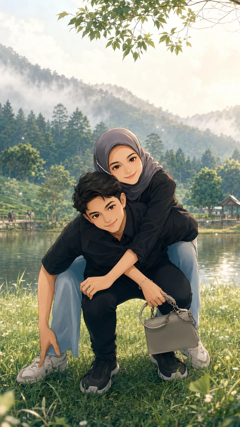 Arif menggendong Sifa dengan ceria